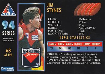 1994 Dynamic AFLPA #63 Jim Stynes Back